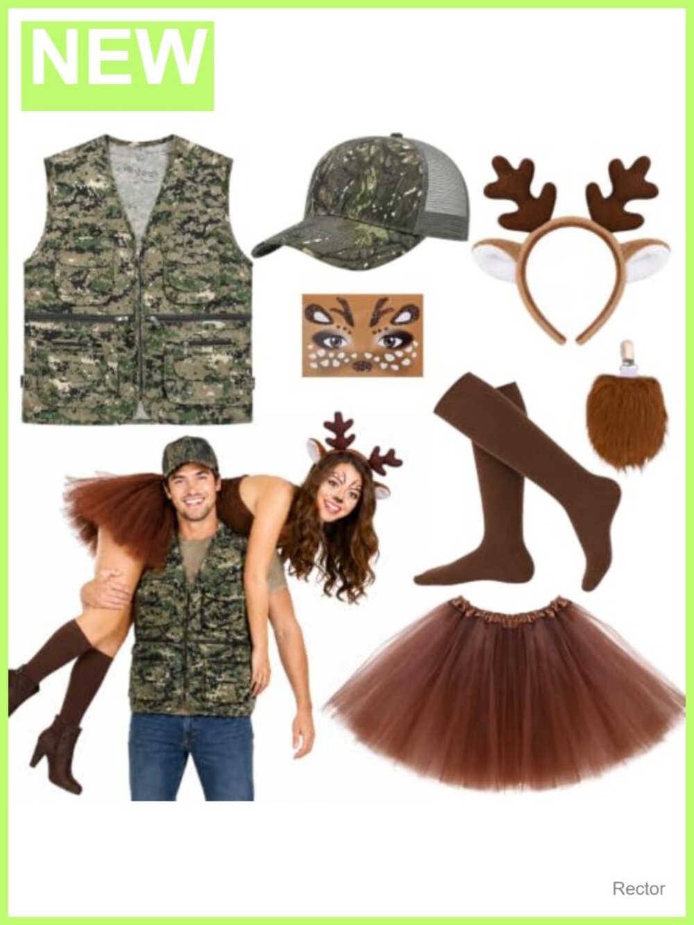 Hunter Deer Couple Costume Set Vest Cap Antler Headband Tutu Tail Halloween